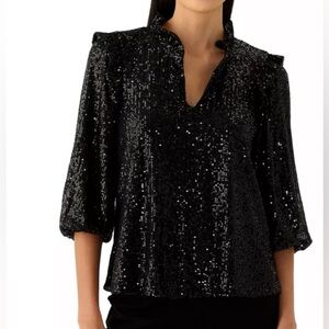 CROWN & IVY Black Sequin Sparkle Peasant Icon Blouse Size M New with Tags